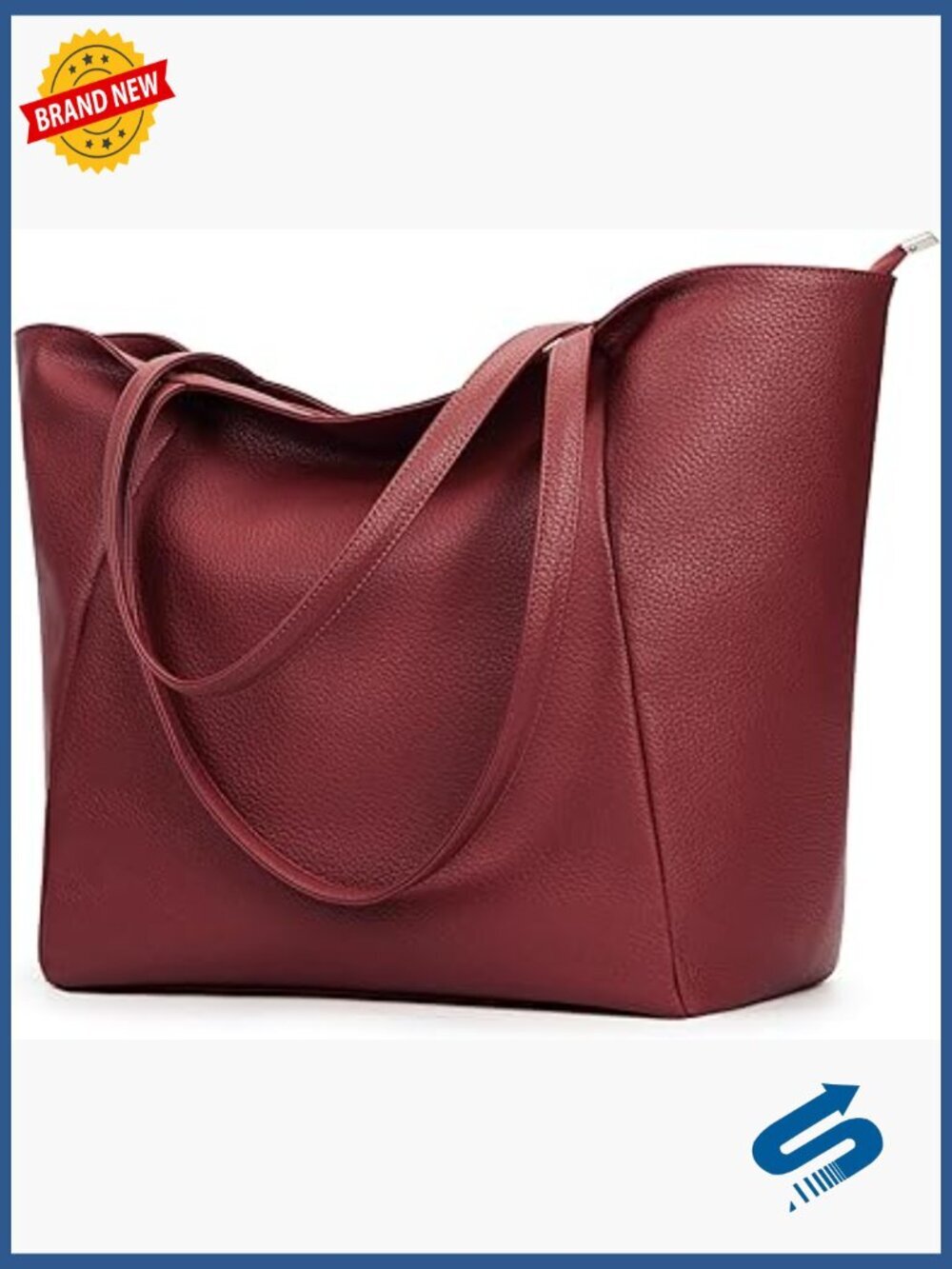 Large Vegan Leather Tote Bag Soft Faux Laptop Work Weekend Shoulder Purse